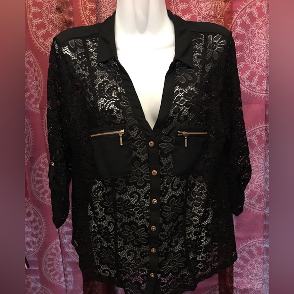 DNA couture Tops - 🖐️DNA Couture Black Lace Top, NWOT, sz XL